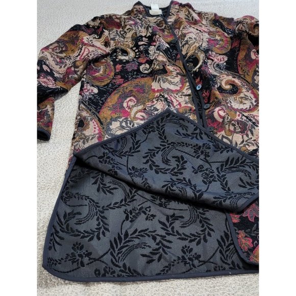 Units Womens Multicolored Reversible Tapestry Long Jacket Side Slits Medium Tall - Picture 5 of 14